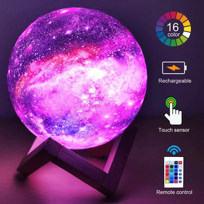 ZK20 3D Printing Moon Lamp Galaxy Moon Light Kids Night Light 16 Color Change Touch and Remote Control Galaxy Light as Gifts